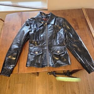 Vtg Made In England Red Or Dead Genuine Real patent Leather Jacket womens medium